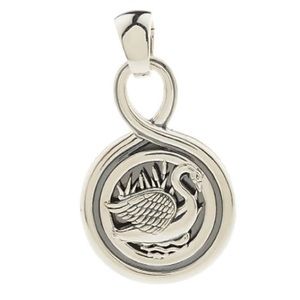 Barry Cord Sterling Round Swan Enhancer with 20” triple strand box necklace.